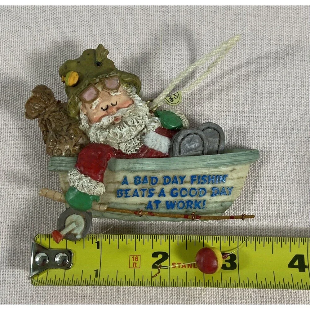 Giordano Art Christmas ornament Santa Sleeping While Fishing.